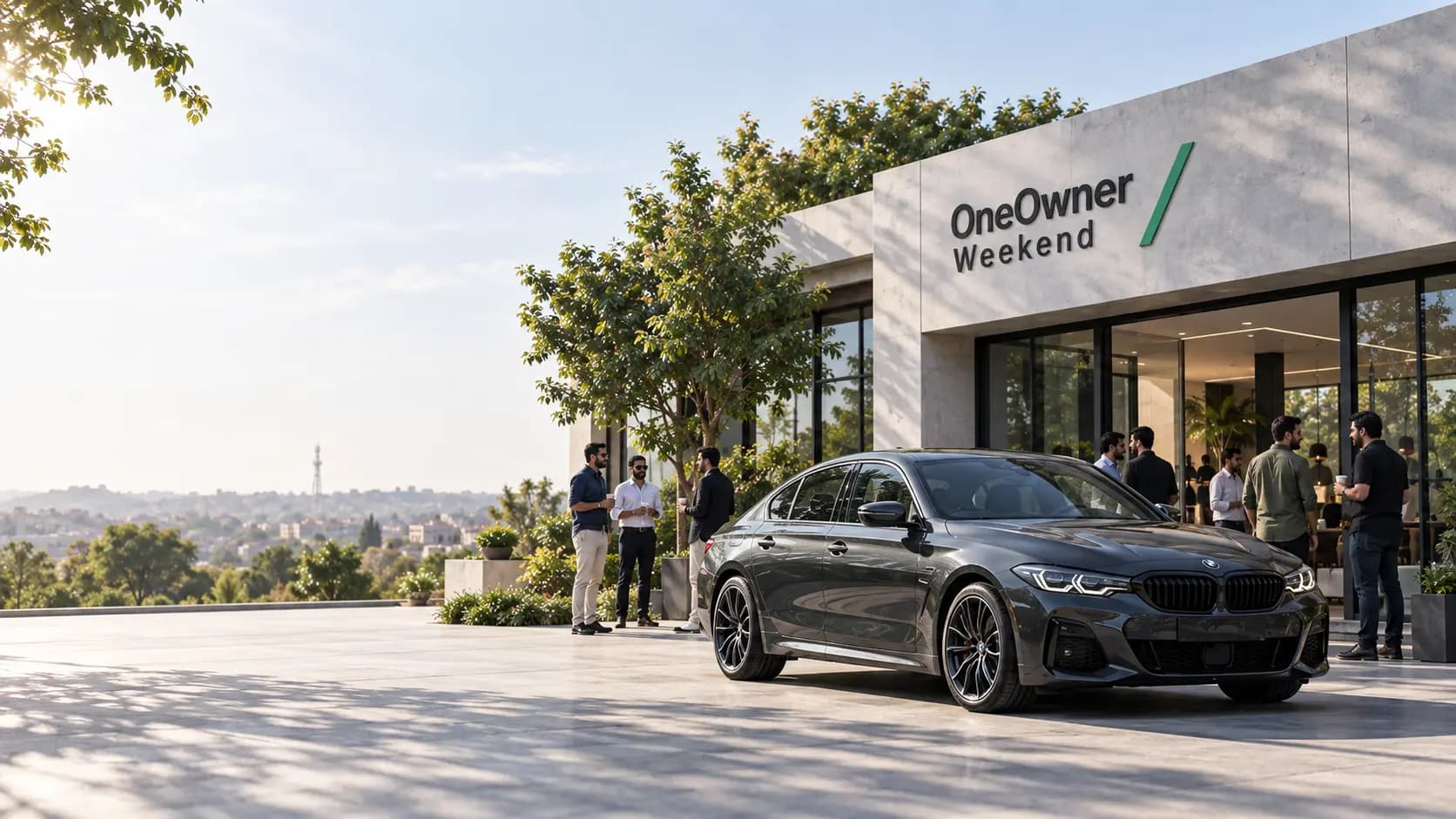 OneOwner Weekend venue with a premium car and guests in Rawalpindi
